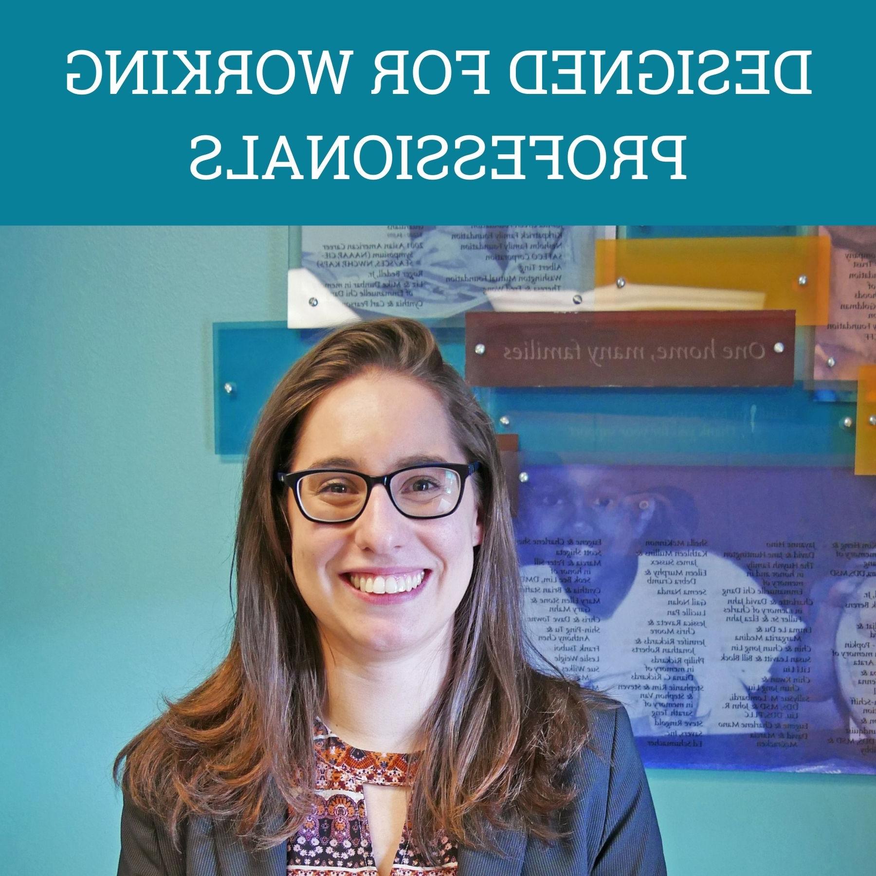 Photo of Zoey Ferenczy with text Designed for working professionals