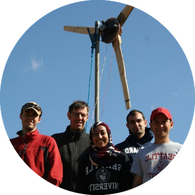 一群SU学生在风力涡轮机前的照片