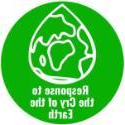 Laudato Si行动平台目标1的图形. 有一个绿色的圆圈，白色的插图和白色的文字阅读 
